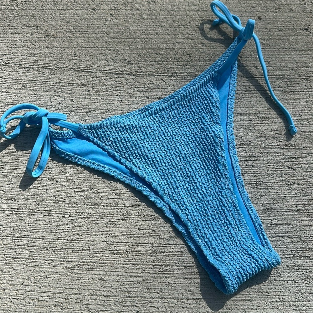 aerie Bright Blue Textured Tie-Side Bikini Bottom